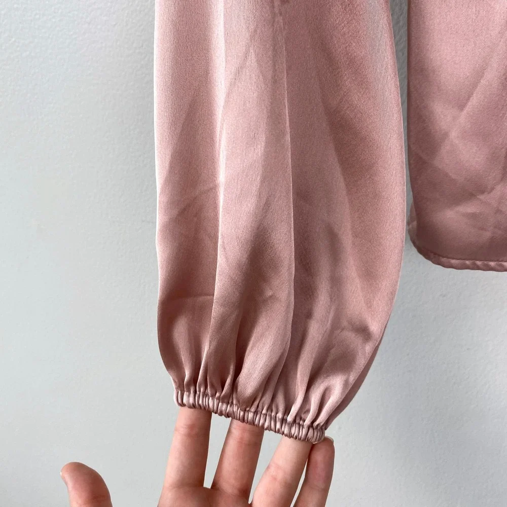 Abercrombie & Fitch Pink Satin Tie Front Peplum Blouse Coquette Romantic XS